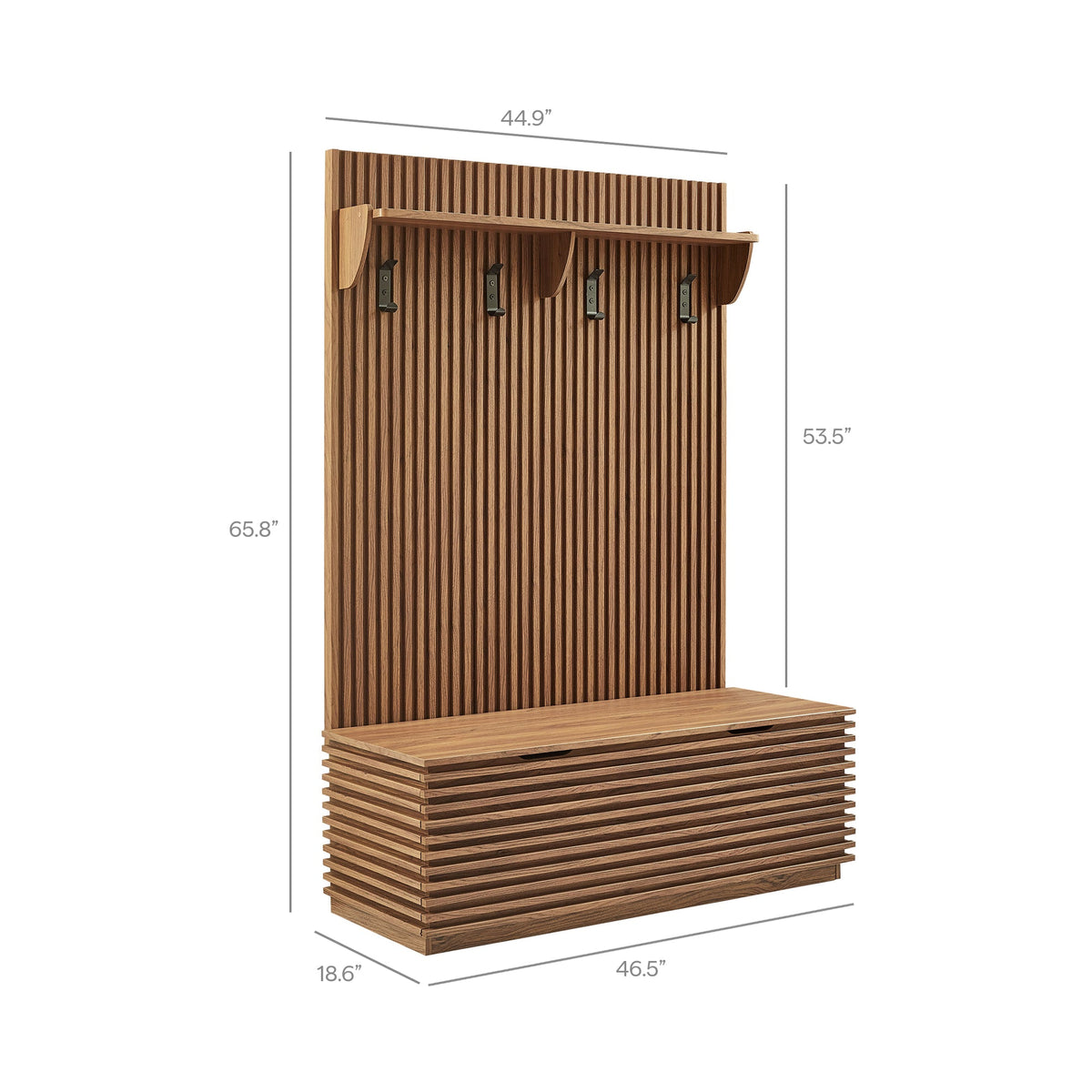 Render Fluted 3-in-1 Hall Tree with Storage Bench and Coat Rack natural wood finish by Modway on Tampa Home & Garden Store
