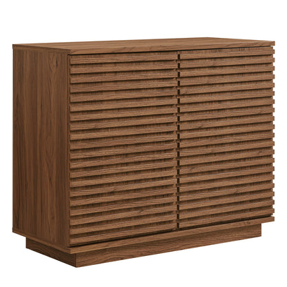 Render 2-Door Fluted Accent Cabinet with horizontal slatted front in walnut brown finish on Tampa Home & Garden Store