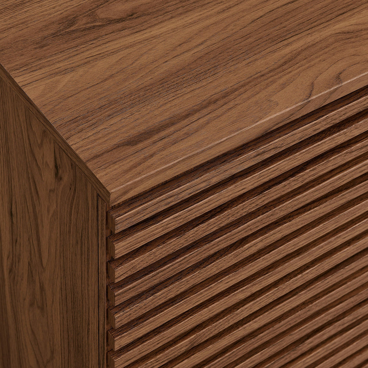 Render 2-Door Fluted Accent Cabinet woodgrain veneer close-up on Tampa Home & Garden Store