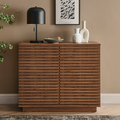 Render 2-Door Fluted Accent Cabinet by Modway, warm walnut grooved wood on Tampa Home & Garden Store