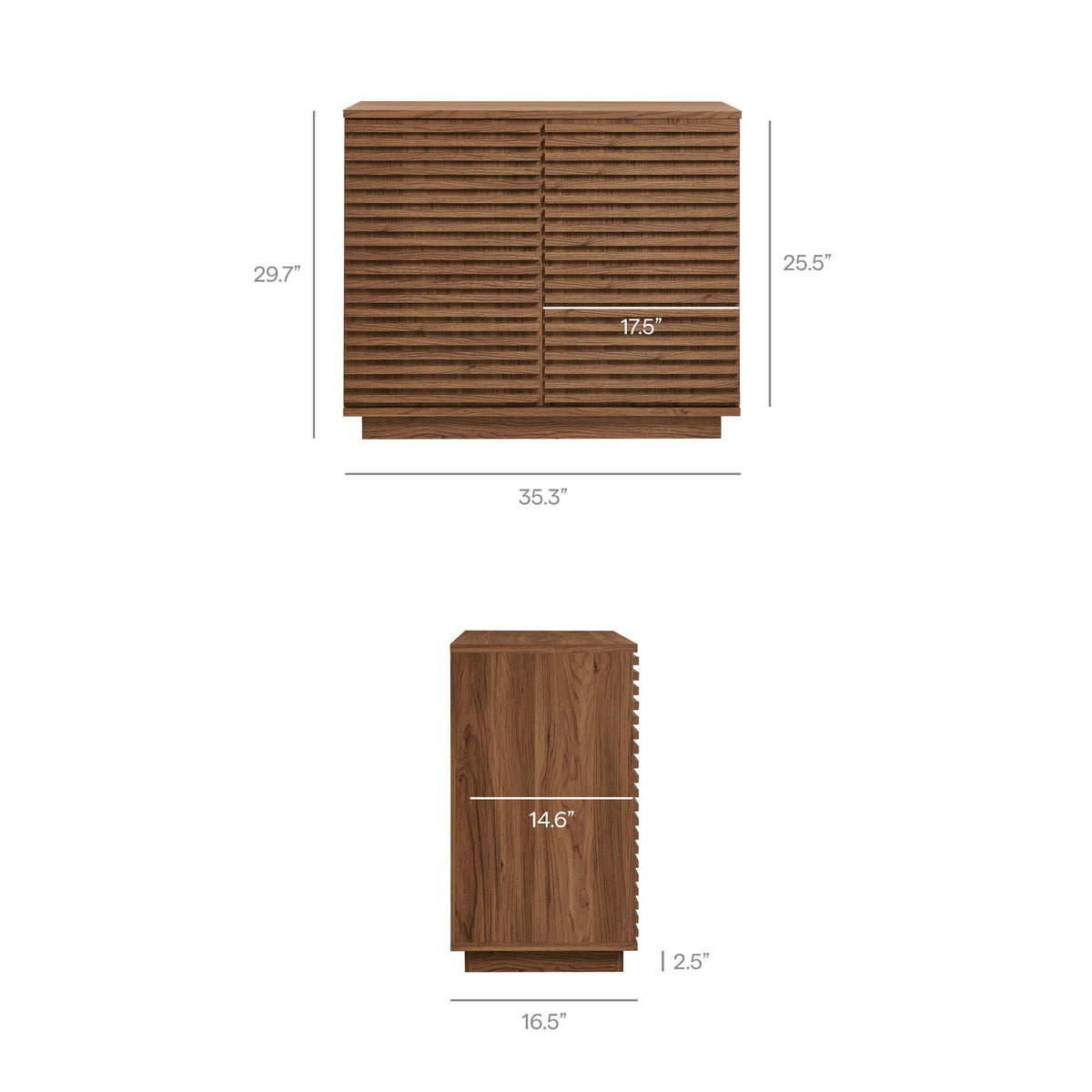 Render 2-Door Fluted Accent Cabinet in walnut wood with horizontal slats by Modway on Tampa Home & Garden Store