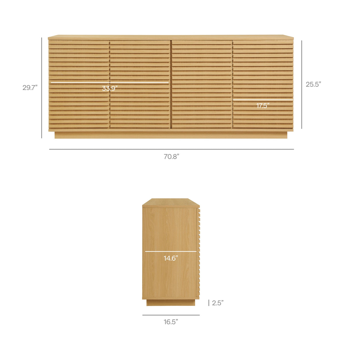 Render 4-Door Fluted Sideboard TV Stand by Modway in light oak with horizontal slats on Tampa Home & Garden Store