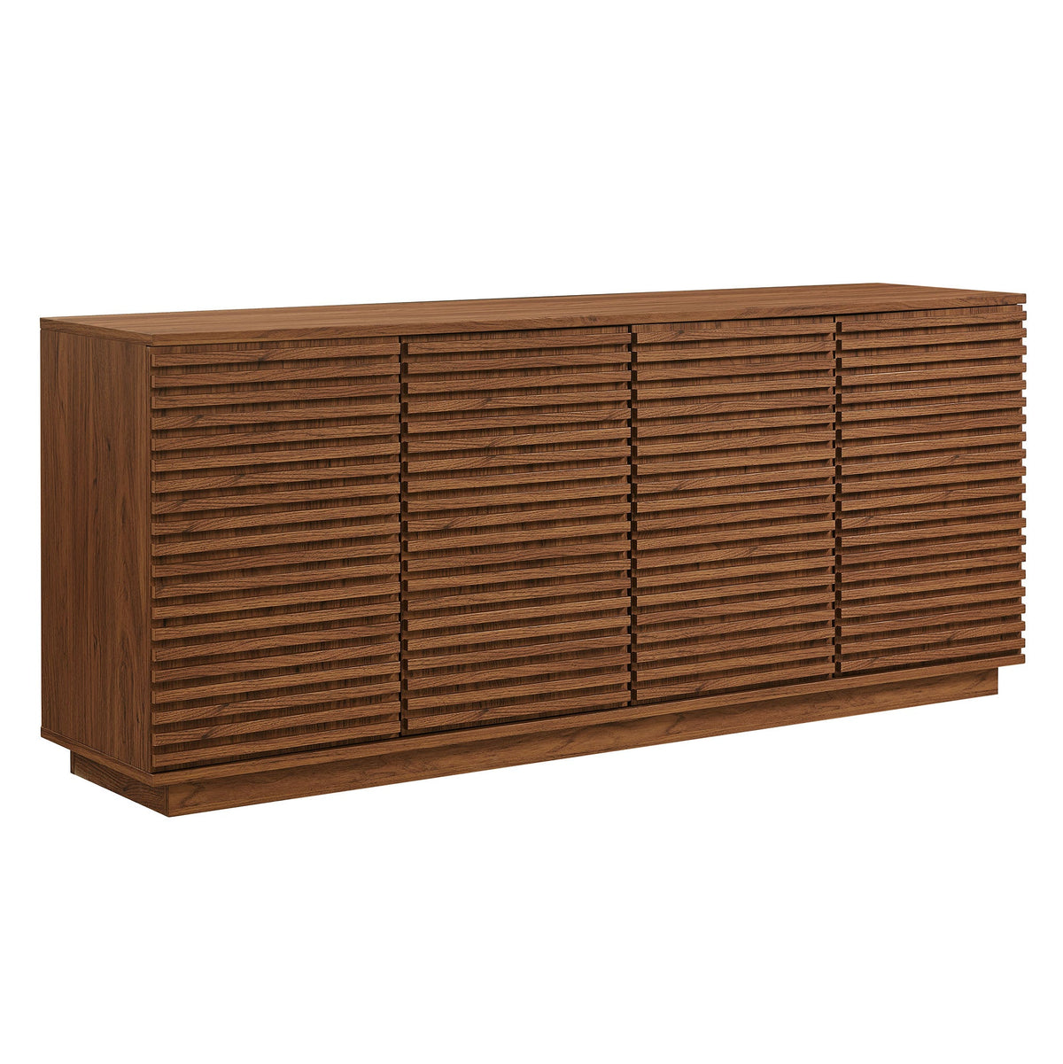Render 4-Door Fluted Sideboard Cabinet TV Stand in walnut-brown wood with slatted doors on Tampa Home & Garden Store