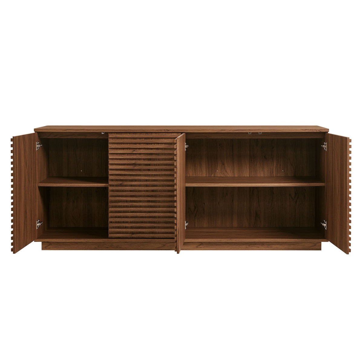 Render 4-Door Fluted Sideboard TV Stand in warm brown wood with central slatted doors on Tampa Home & Garden Store