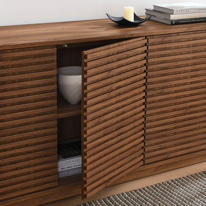 Modway Render 4-Door Fluted Sideboard TV Stand in walnut-toned wood with slatted fronts on Tampa Home & Garden Store