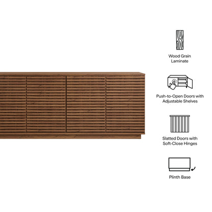 Render 4-Door Fluted Sideboard TV Stand in wood laminate with slatted doors by Modway on Tampa Home & Garden Store