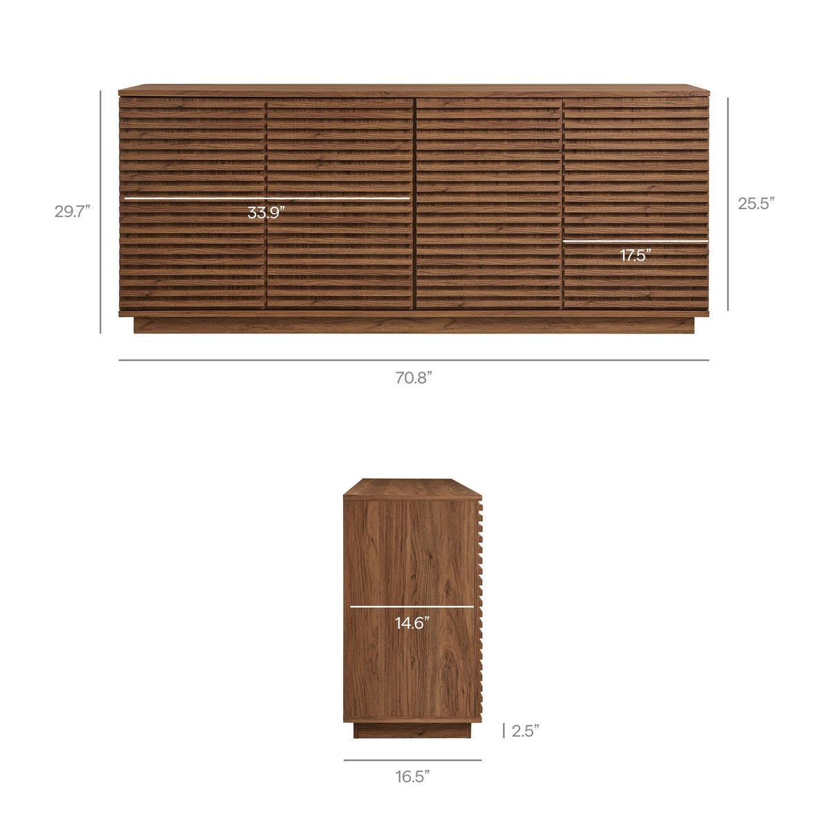 Render 4-Door Fluted Sideboard Cabinet TV Stand by Modway in walnut wood finish on Tampa Home & Garden Store