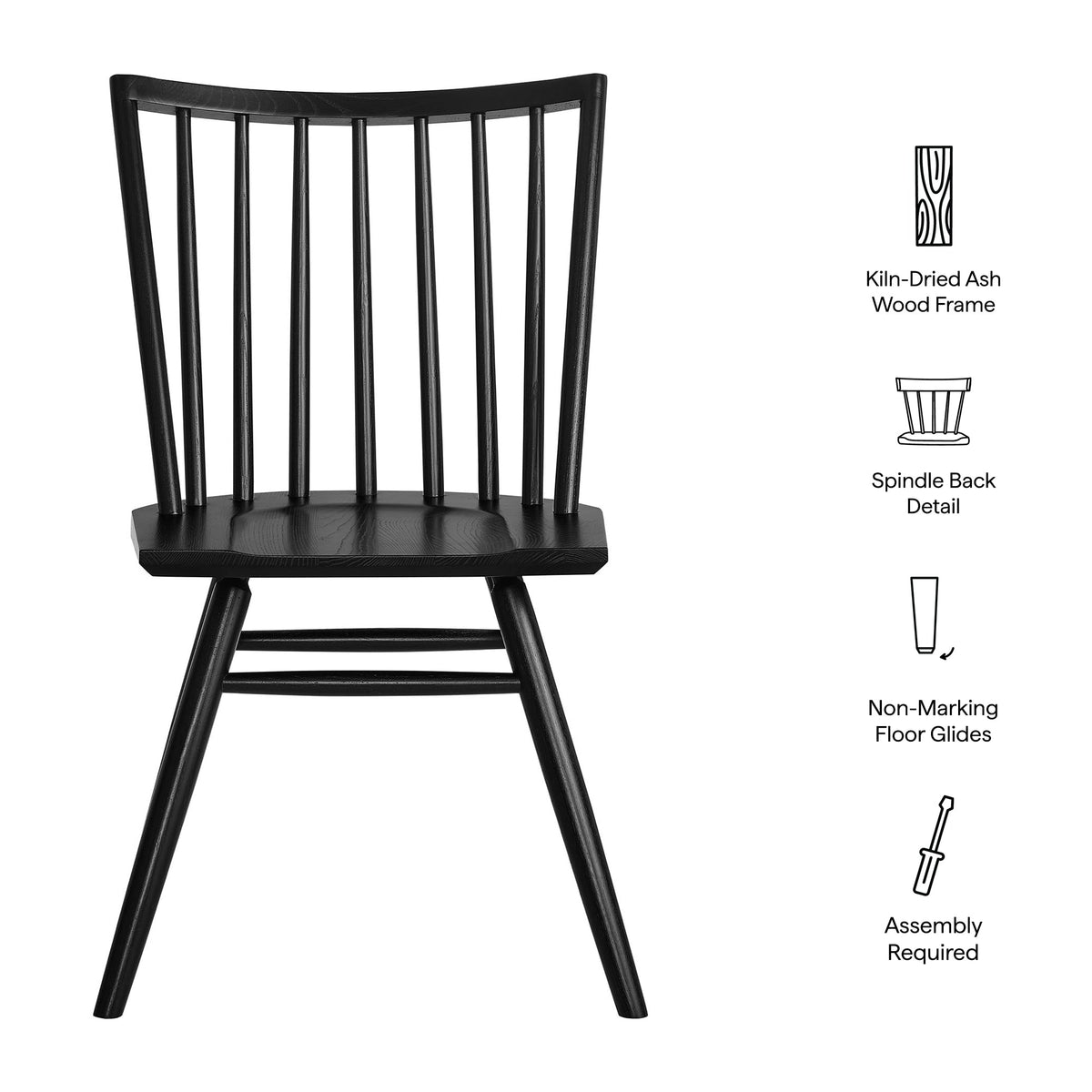 Alvar spindle back dining chairs set of 2, black kiln-dried ash wood frame on Tampa Home & Garden Store