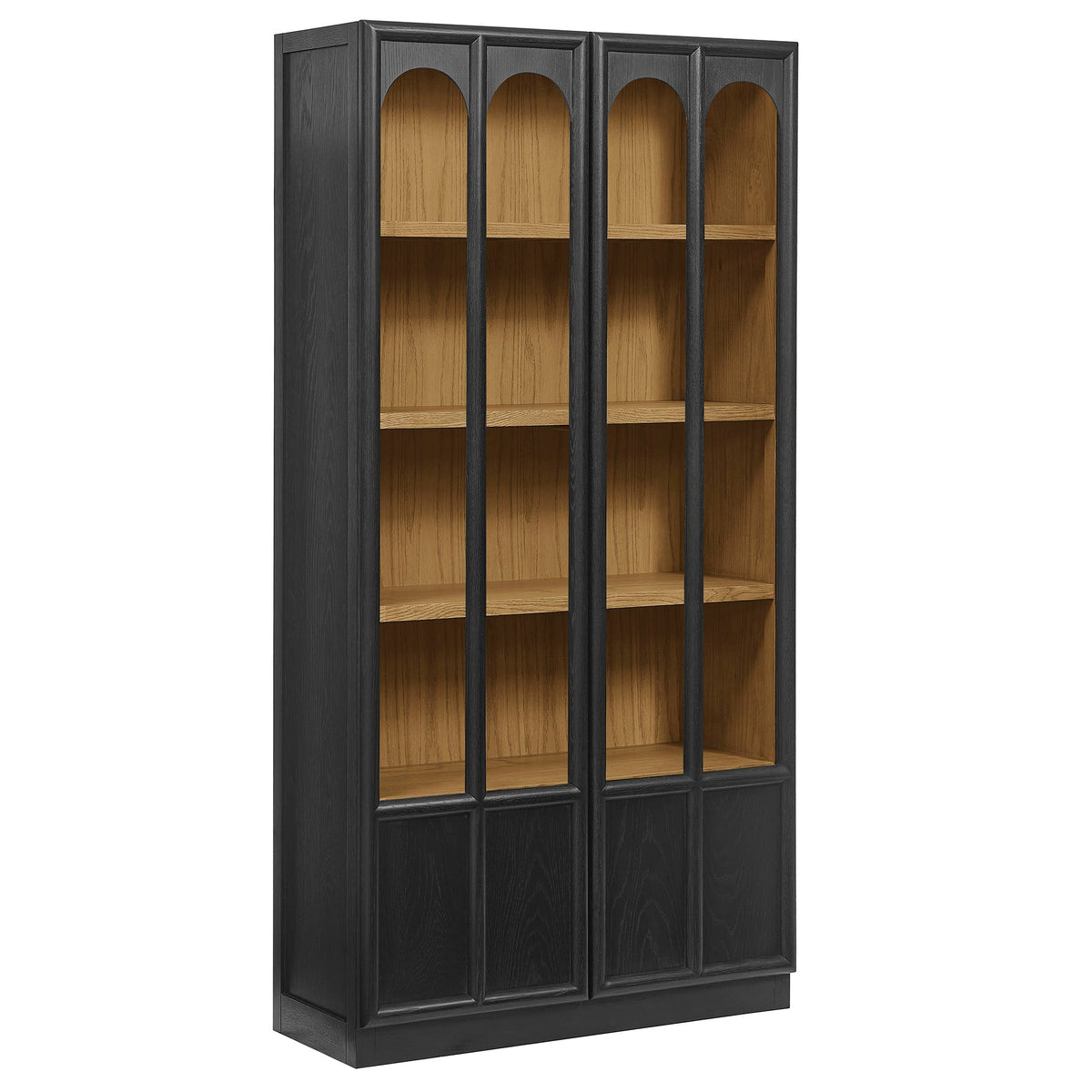 Anwen solid wood and glass display cabinet in black with four arched glass-front panels on Tampa Home & Garden Store