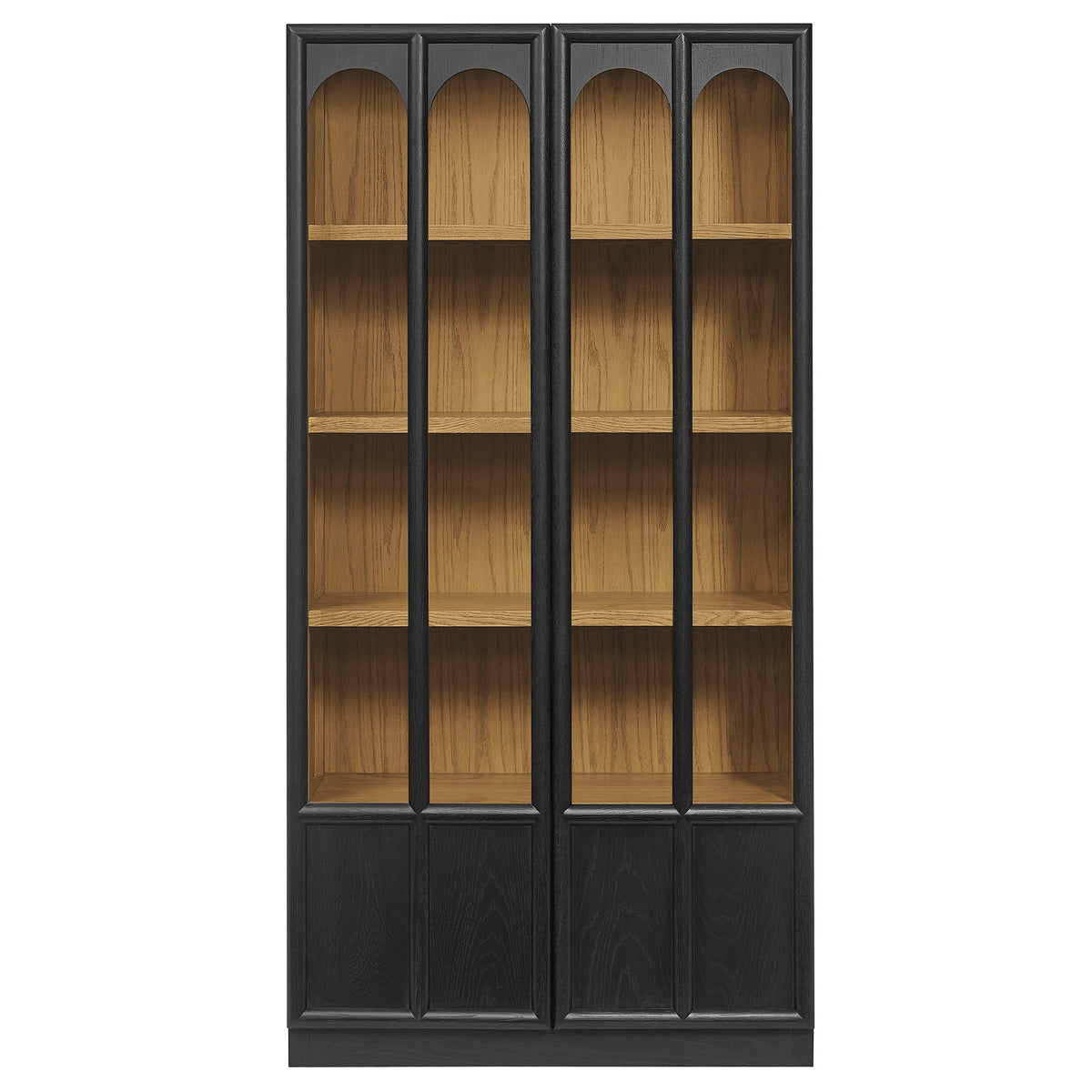 Anwen solid wood and glass display cabinet with black frame and arched glass doors on Tampa Home & Garden Store