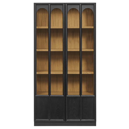 Anwen solid wood and glass display cabinet with black frame and arched glass doors on Tampa Home & Garden Store