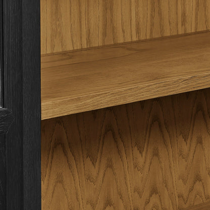 Anwen solid wood display cabinet close-up of natural wood grain with black framing on Tampa Home & Garden Store