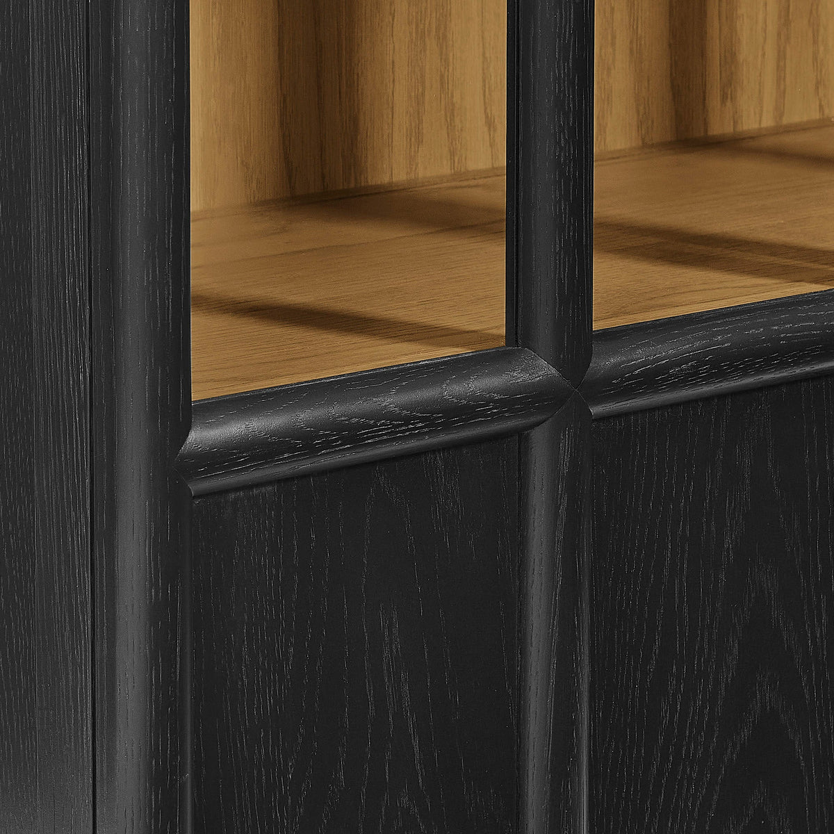 Anwen solid wood display cabinet black frame with wood interior shelves decor HouseOfZazla on Tampa Home & Garden Store