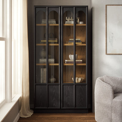 Anwen Solid Wood and Glass Display Cabinet by Modway, black wood with glass arched doors on Tampa Home & Garden Store