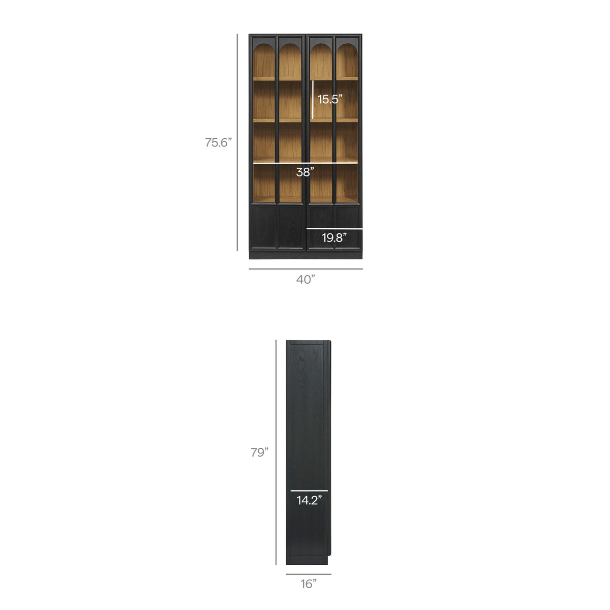 Anwen solid wood and glass display cabinet by Modway with black frame and arched doors on Tampa Home & Garden Store