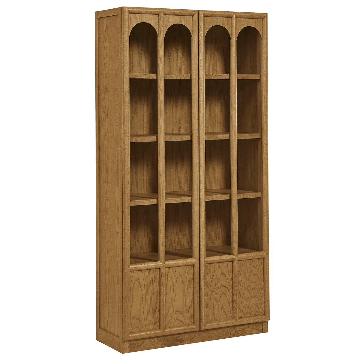 Anwen solid wood and glass display cabinet in natural oak with four arched openings on Tampa Home & Garden Store