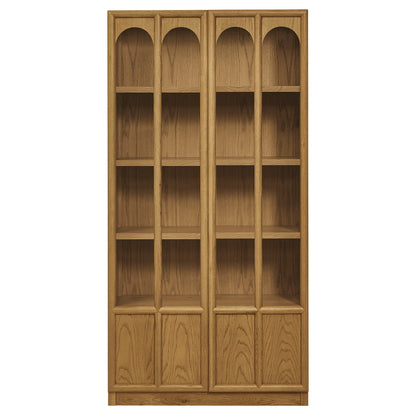 Anwen solid wood display cabinet in natural oak with four arched niches and open shelving on Tampa Home & Garden Store