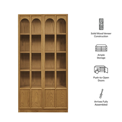 Anwen Solid Wood Display Cabinet by Modway with oak veneer and arched shelf openings on Tampa Home & Garden Store