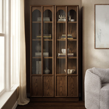 Anwen Solid Wood and Glass Display Cabinet by Modway, dark wood finish with arched glass doors on Tampa Home & Garden Store