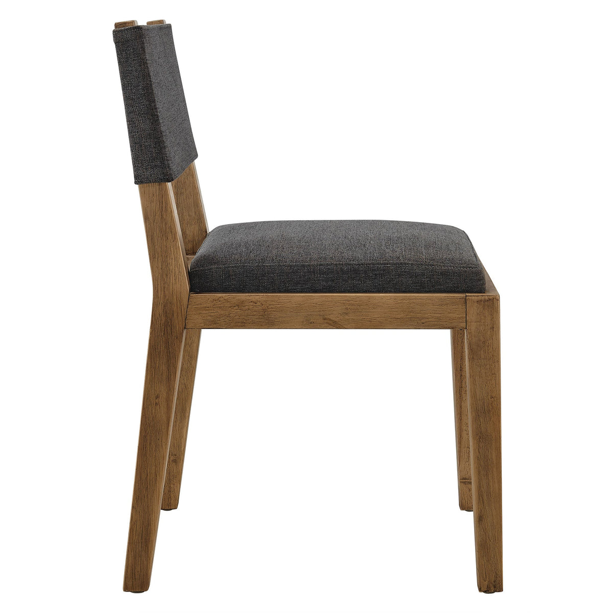Calder Fabric Upholstered Wood Armless Dining Chair with dark gray seat and wood frame on Tampa Home & Garden Store