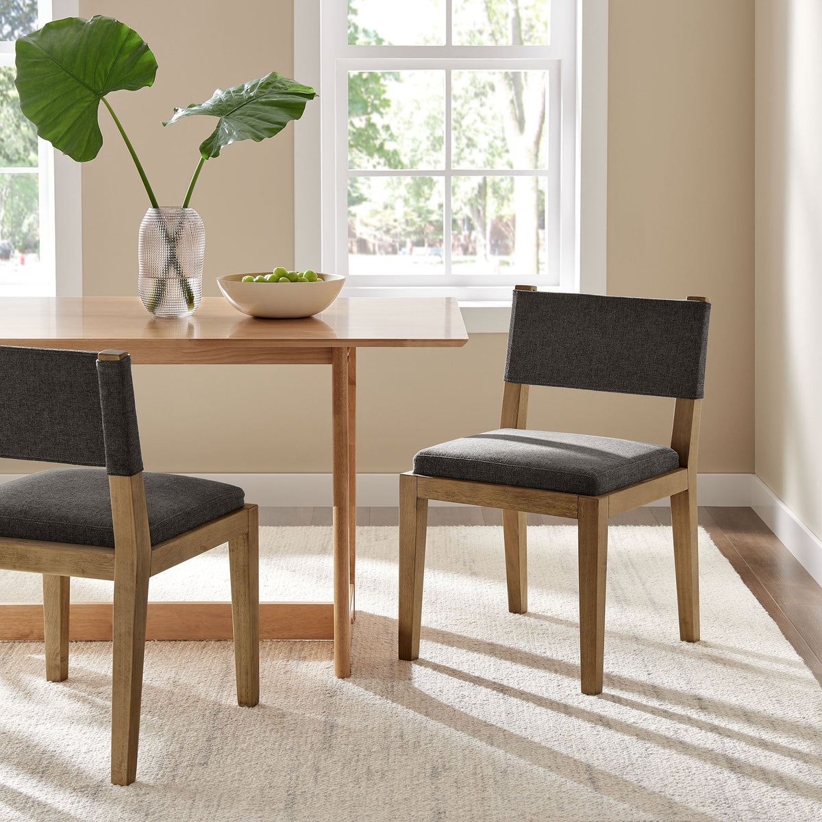 Pair of Calder Fabric Upholstered Wood Armless Dining Chairs by Modway in grey fabric on Tampa Home & Garden Store