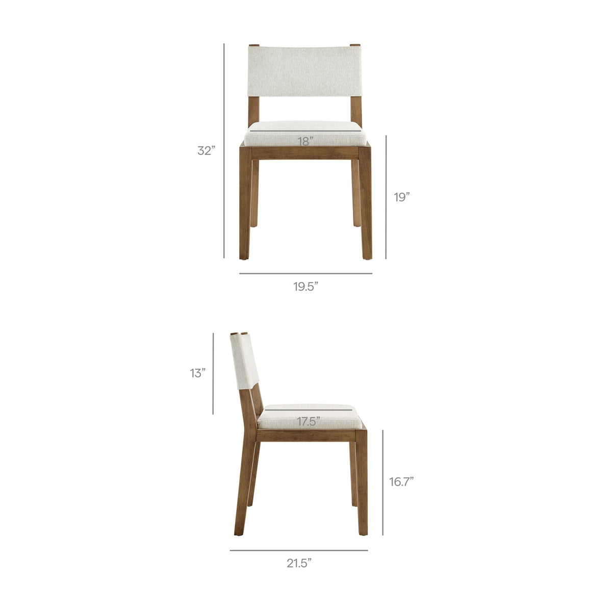 Calder fabric upholstered armless dining chair in light beige fabric with natural wood legs on Tampa Home & Garden Store