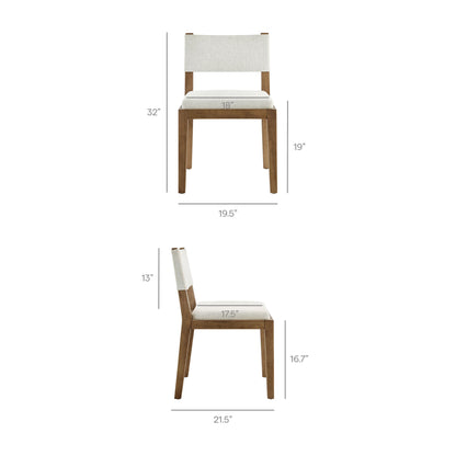 Calder fabric upholstered armless dining chair in light beige fabric with natural wood legs on Tampa Home & Garden Store