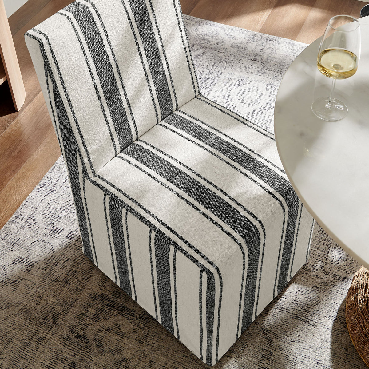 Tessera striped slipcovered dining side chair cream and black fabric by Modway on Tampa Home & Garden Store