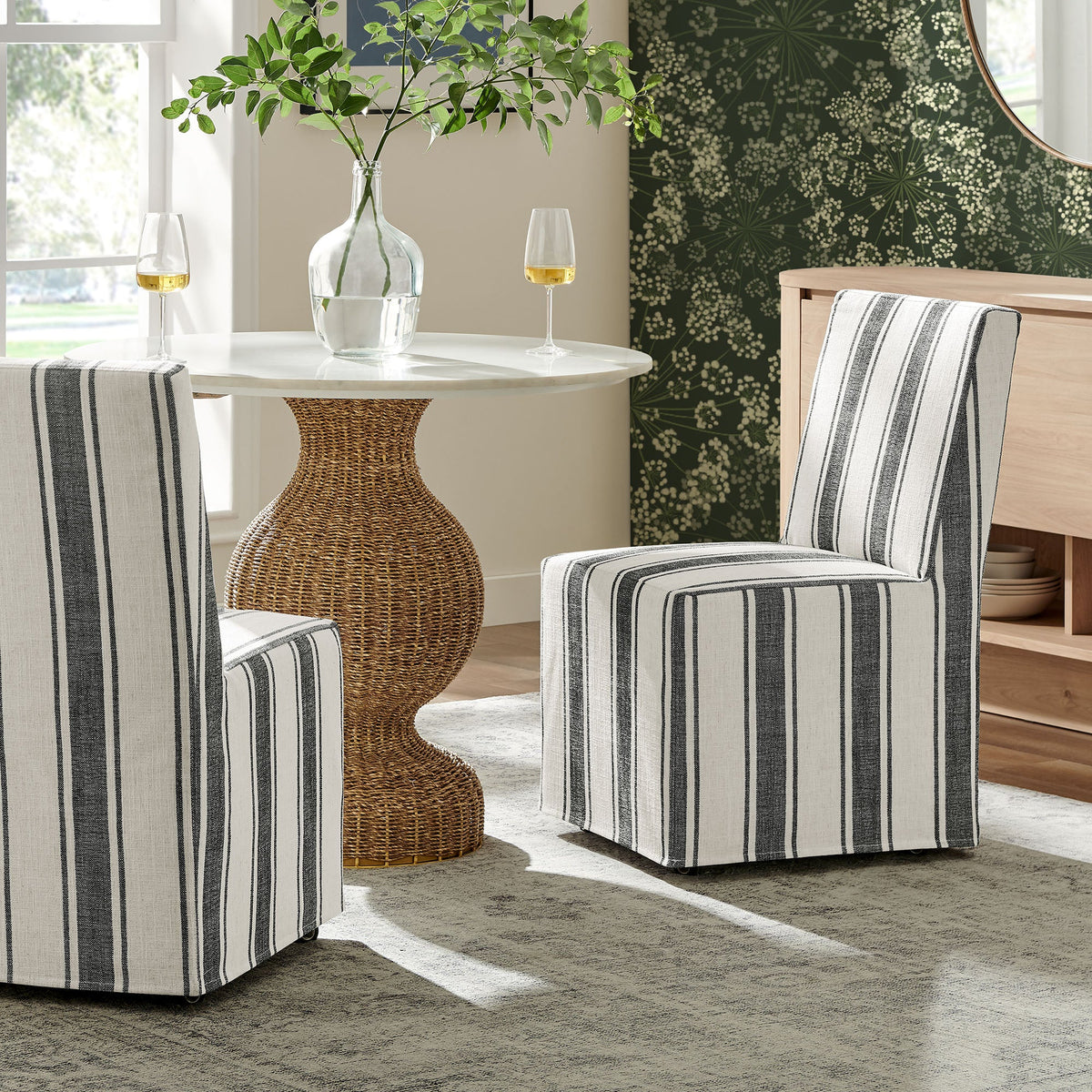 Tessera Striped Slipcovered Dining Side Chair by Modway; white slipcover with charcoal stripes on Tampa Home & Garden Store