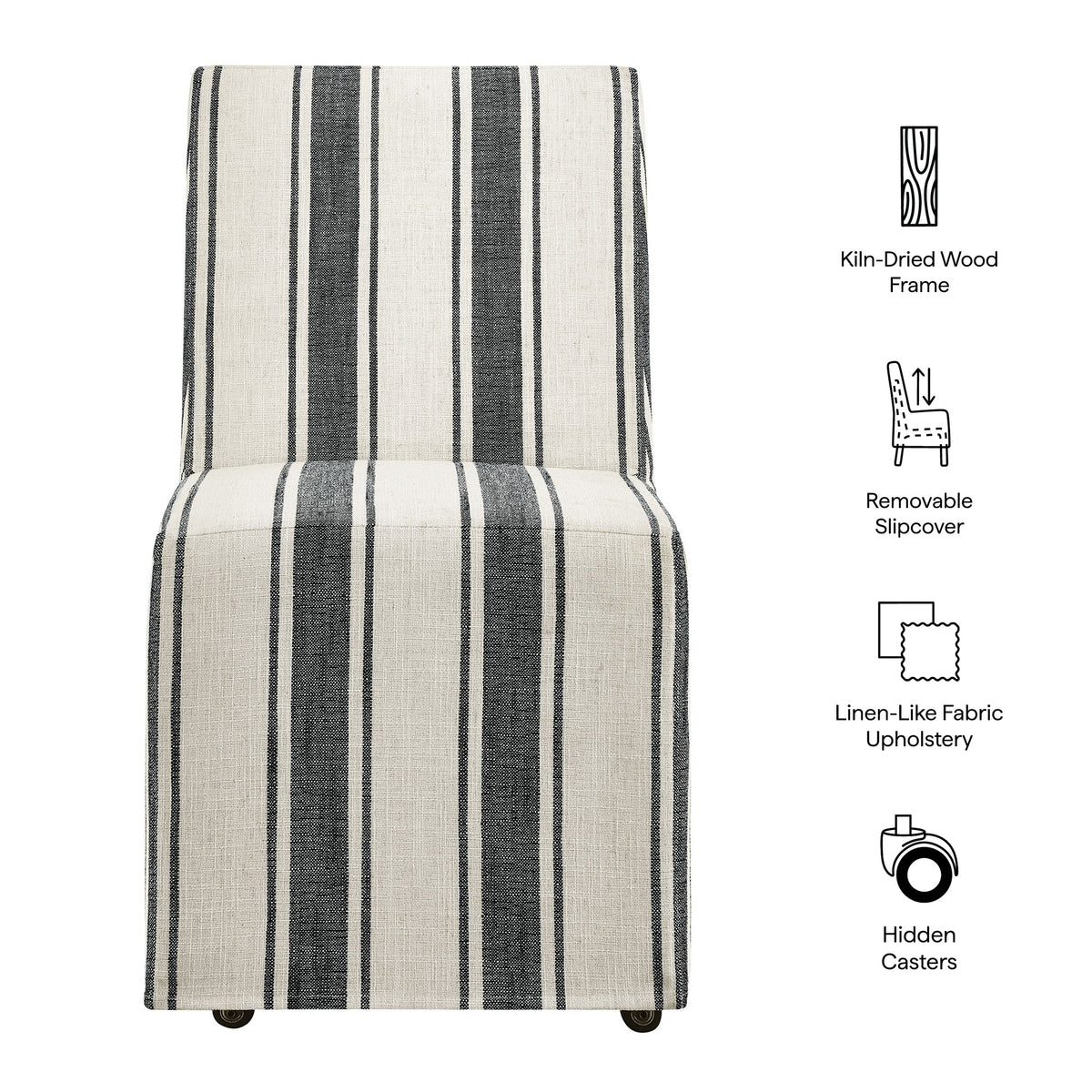 Tessera Striped Slipcovered Dining Side Chair in linen-like beige with dark stripes on Tampa Home & Garden Store