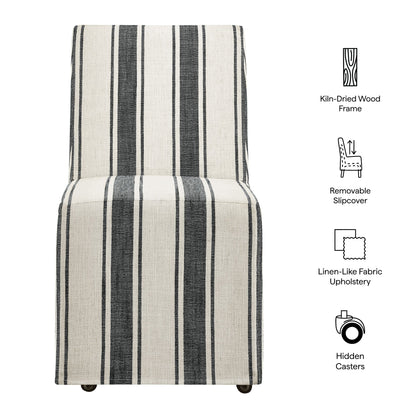 Tessera Striped Slipcovered Dining Side Chair in linen-like beige with dark stripes on Tampa Home & Garden Store
