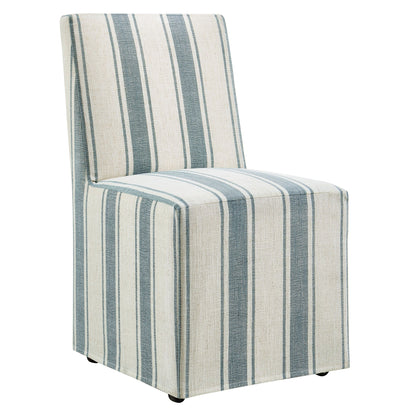 Tessera Striped Slipcovered Dining Side Chair beige and blue striped fabric HouseOfZazla on Tampa Home & Garden Store