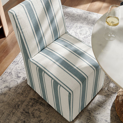 Tessera striped slipcovered dining side chair blue and white fabric on Tampa Home & Garden Store