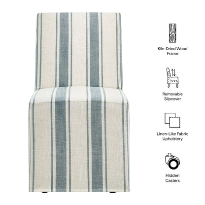 Tessera Striped Slipcovered Dining Side Chair with blue and beige linen-like fabric on Tampa Home & Garden Store