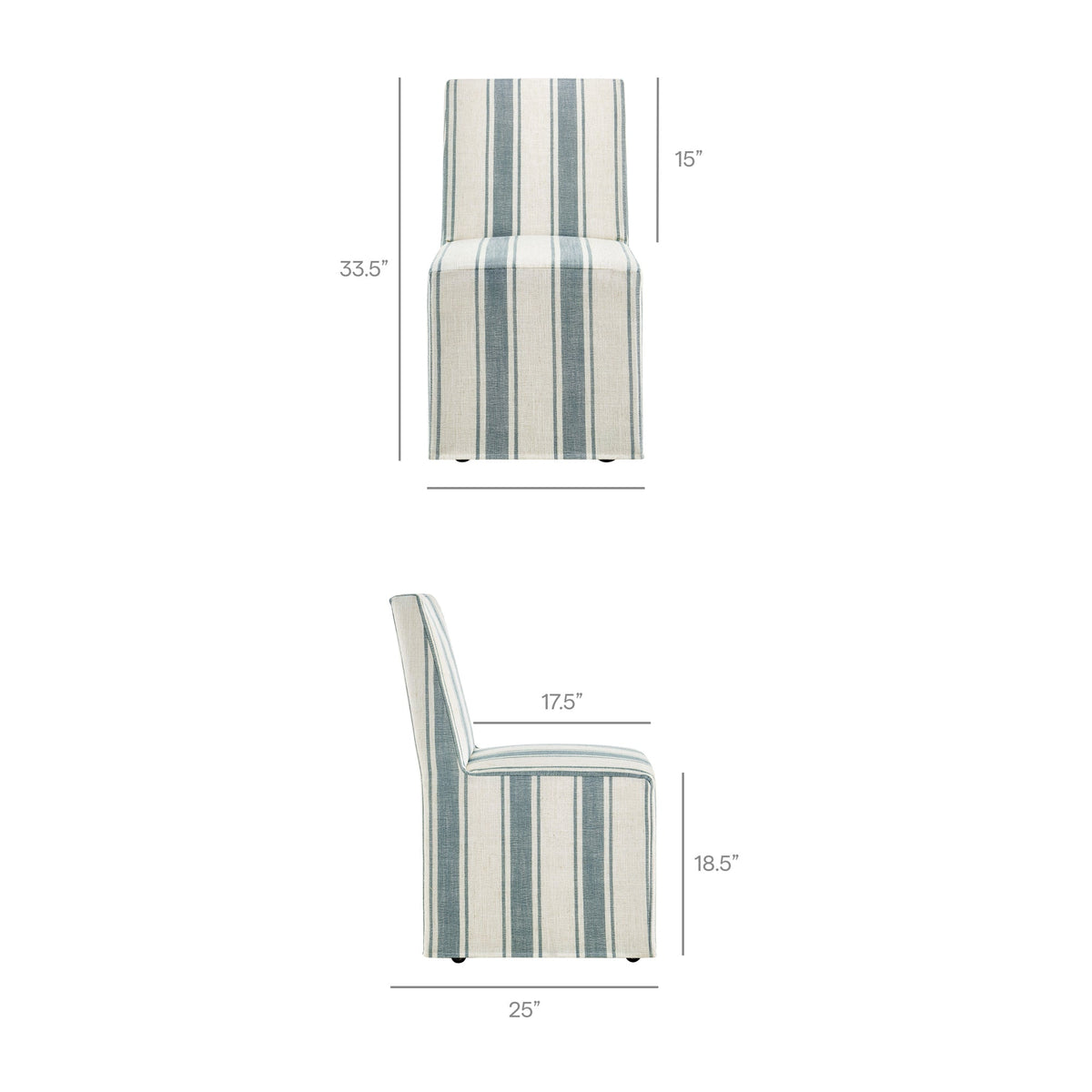 Tessera striped slipcovered dining side chair in blue-gray and ivory fabric by HouseOfZazla on Tampa Home & Garden Store