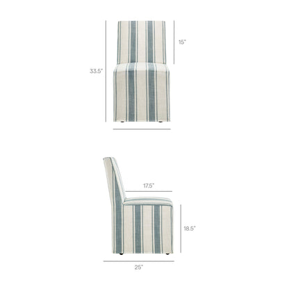 Tessera striped slipcovered dining side chair in blue-gray and ivory fabric by HouseOfZazla on Tampa Home & Garden Store