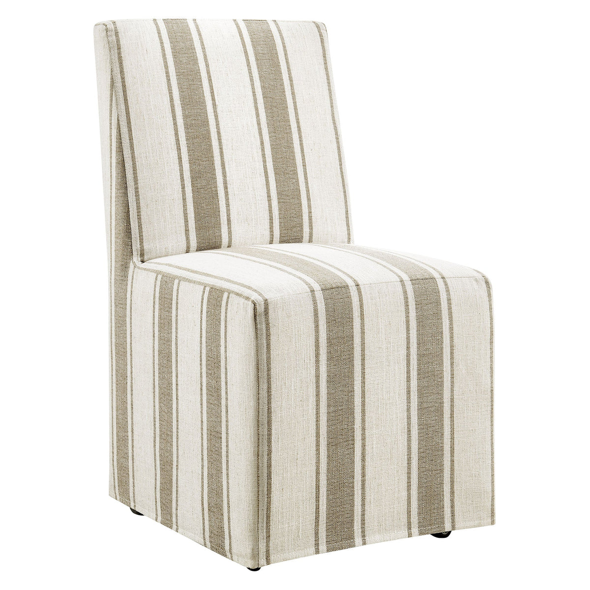 Tessera striped slipcovered dining side chair in beige/brown fabric with tall back on Tampa Home & Garden Store