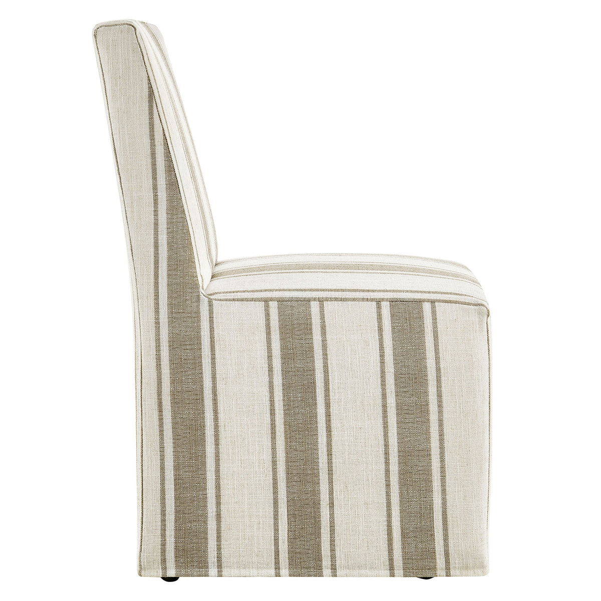 Tessera striped slipcovered dining side chair beige and white fabric with tall back on Tampa Home & Garden Store