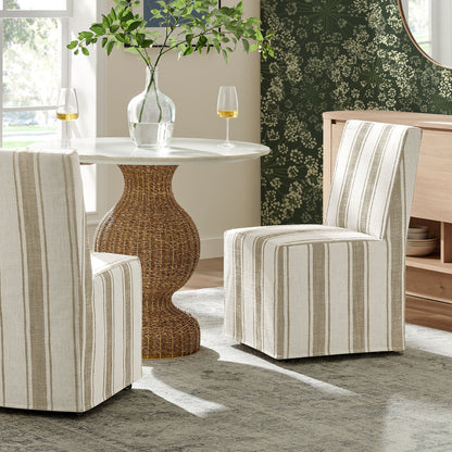 Tessera striped slipcovered dining side chairs by Modway in beige linen-look fabric on Tampa Home & Garden Store
