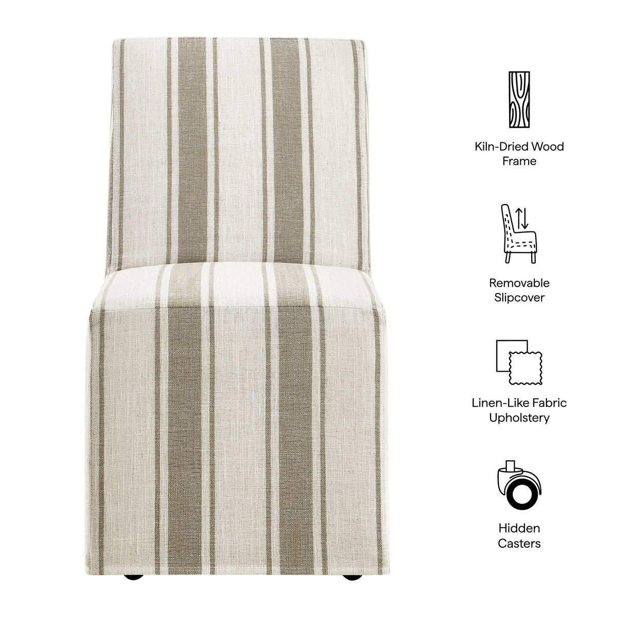 Tessera striped slipcovered dining side chair with linen-like beige fabric and kilndried frame on Tampa Home & Garden Store