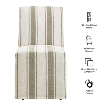 Tessera striped slipcovered dining side chair with linen-like beige fabric and kilndried frame on Tampa Home & Garden Store