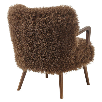 Zerra Faux Shearling Accent Armchair brown curly upholstery and wooden legs by Modway on Tampa Home & Garden Store