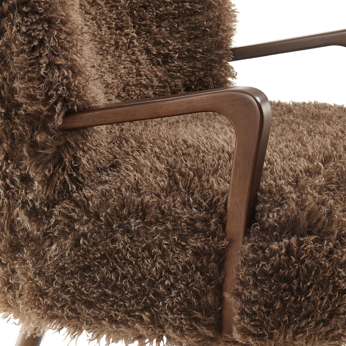 Zerra faux shearling accent armchair by Modway with brown plush upholstery and wood arms on Tampa Home & Garden Store