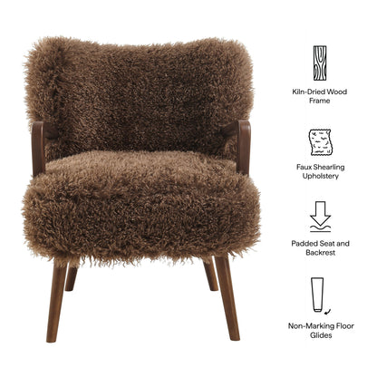 Zerra faux shearling armchair by Modway with brown shag upholstery and tapered wood legs on Tampa Home & Garden Store