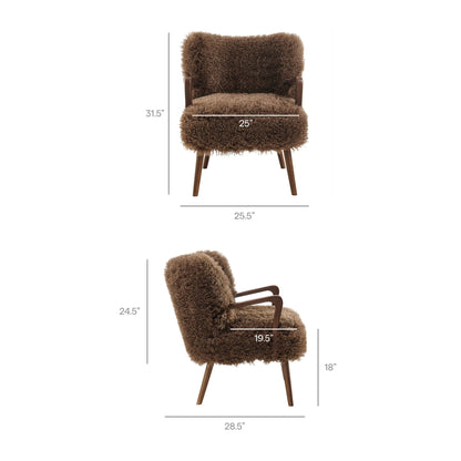 Zerra faux shearling accent armchair with brown shag upholstery and tapered wood legs on Tampa Home & Garden Store