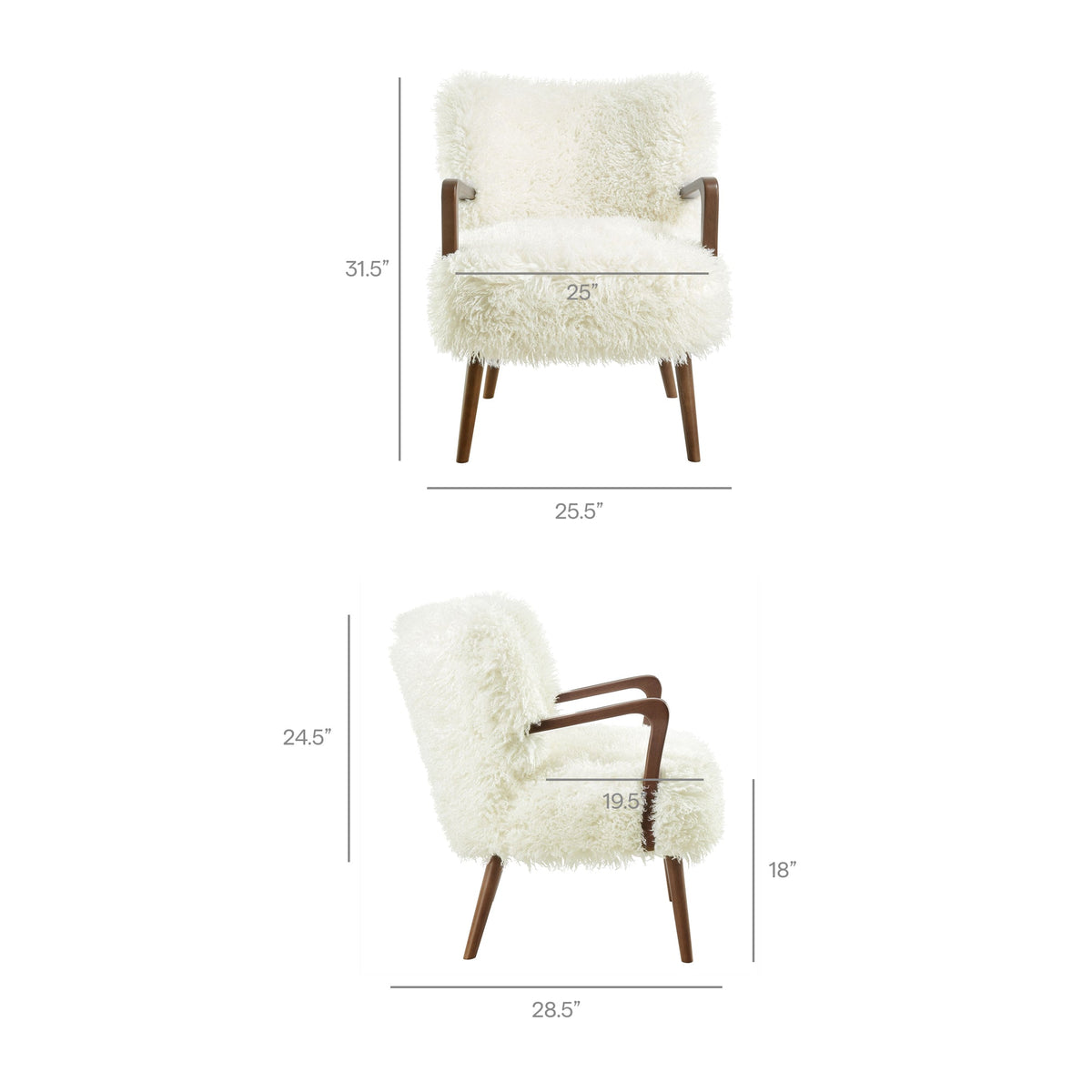 Zerra Faux Shearling Accent Armchair by Modway, cream plush upholstery with tapered wood legs on Tampa Home & Garden Store