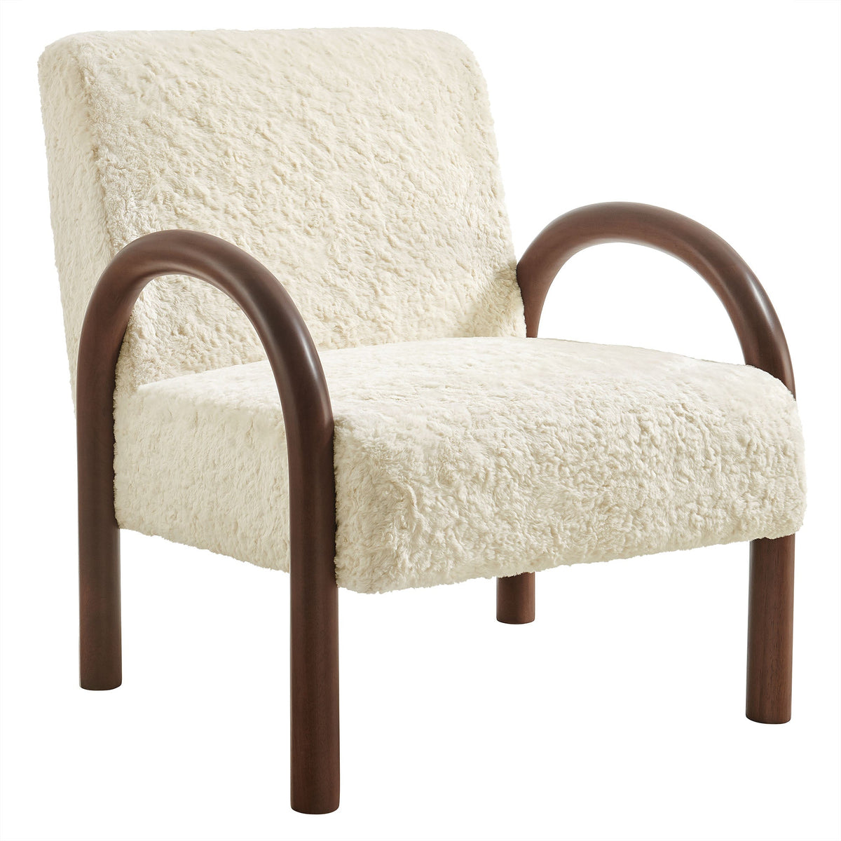 Lunet faux shearling accent armchair by Modway, cream plush fabric with dark wood arms on Tampa Home & Garden Store