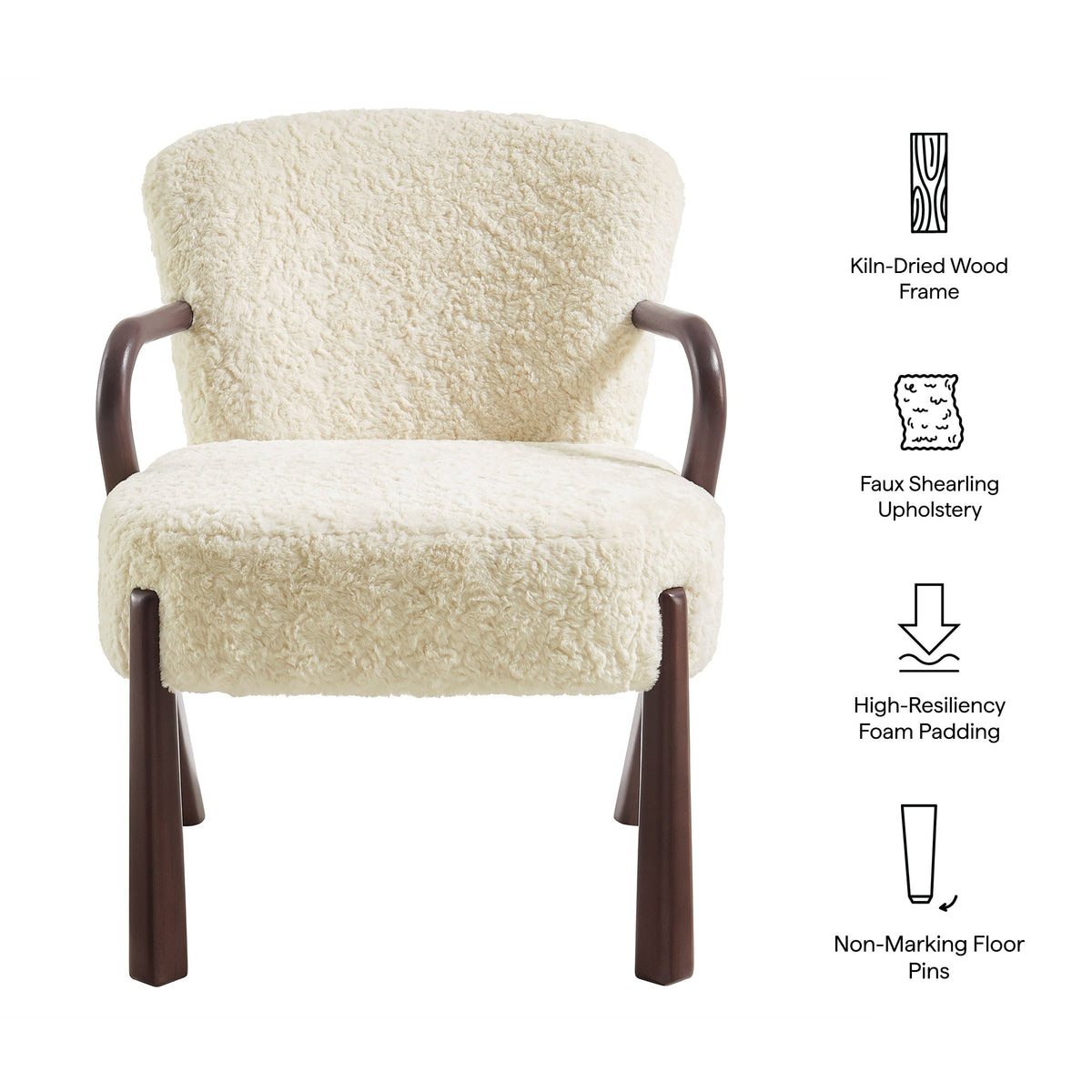 Arden Faux Shearling Accent Armchair by Modway in cream shearling with wood frame on Tampa Home & Garden Store