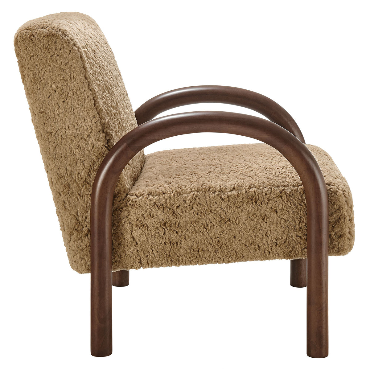 Lunet faux shearling accent armchair by Modway with curved wood arms on Tampa Home & Garden Store