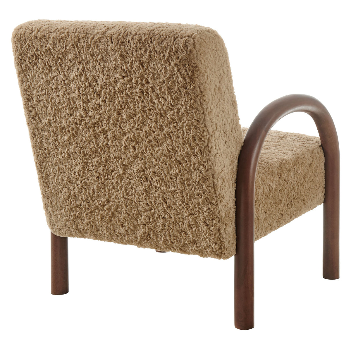 Lunet faux shearling accent armchair by Modway in tan with curved wood armrests on Tampa Home & Garden Store